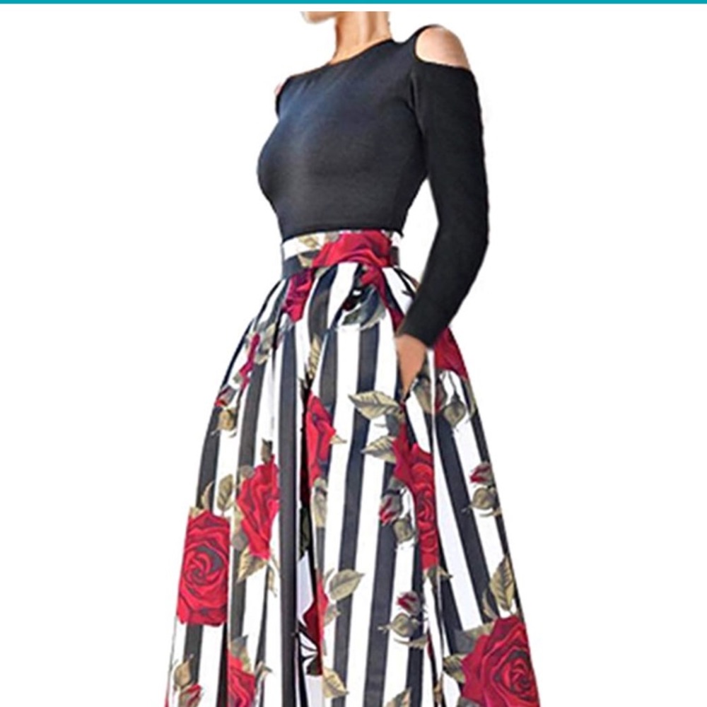 Two-Piece Floral Print Long Party Skirts Dress